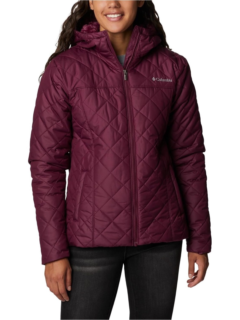 Columbia Women's Quilted Burgandy Hooded Jacket - Small